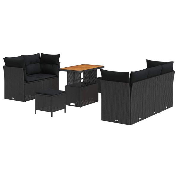 vidaXL Gartensofa-set mit Kissen 8 pcs Schwarz Poly-Rattan