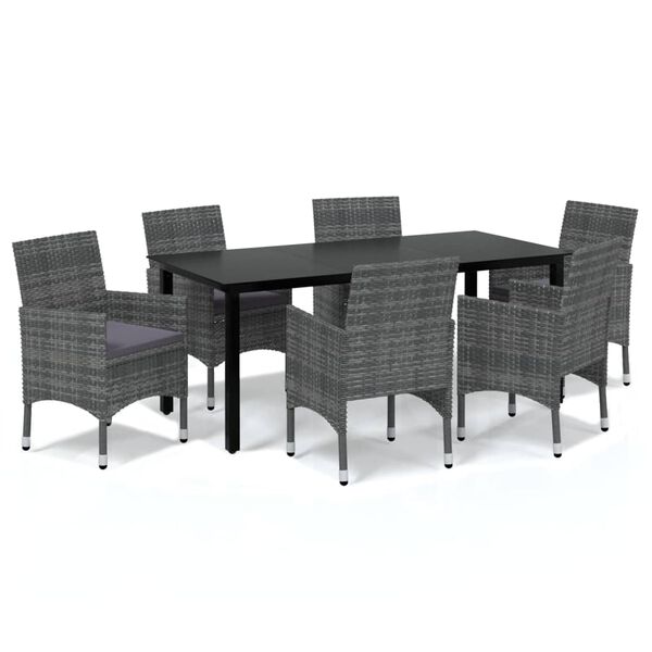 vidaXL 7-tlg. Garten-Essgruppe mit Kissen Poly Rattan Grau