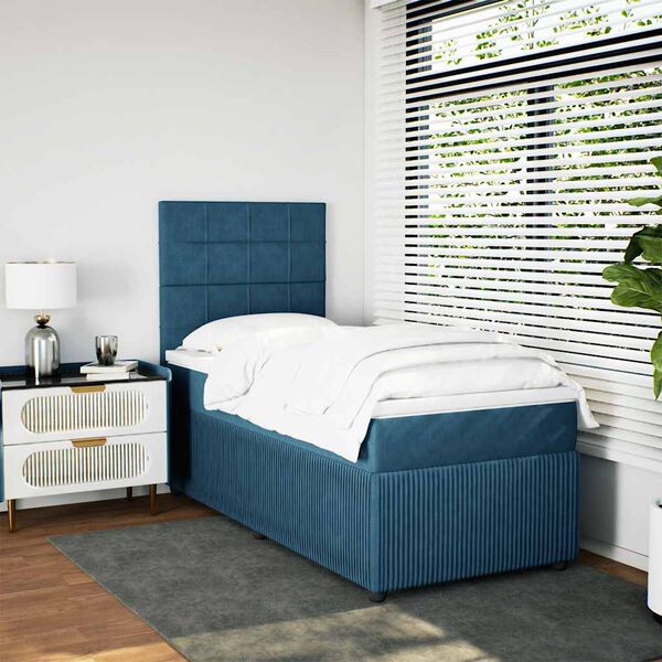 vidaXL Boxspringbett mit Matratze Dunkelblau 80x200 cm Samt