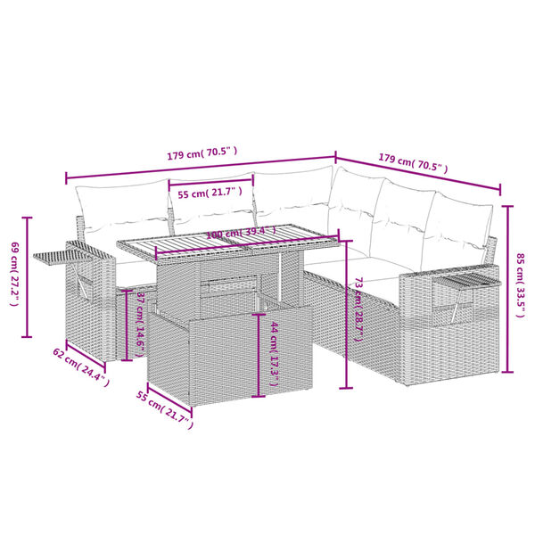 vidaXL 6-tlg. Garten-Sofagarnitur mit Kissen Schwarz Poly Rattan