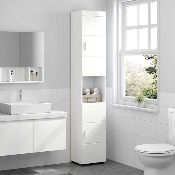 vidaXL Badezimmerschrank-Set TULUM Hochglanz Wei&szlig; 37 x 31,5 x 203 cm