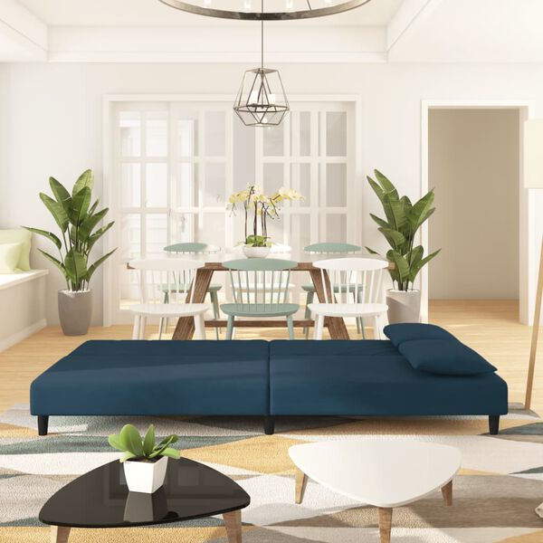 vidaXL Schlafsofa 2-Sitzer mit 2 Kissen Blau Samt