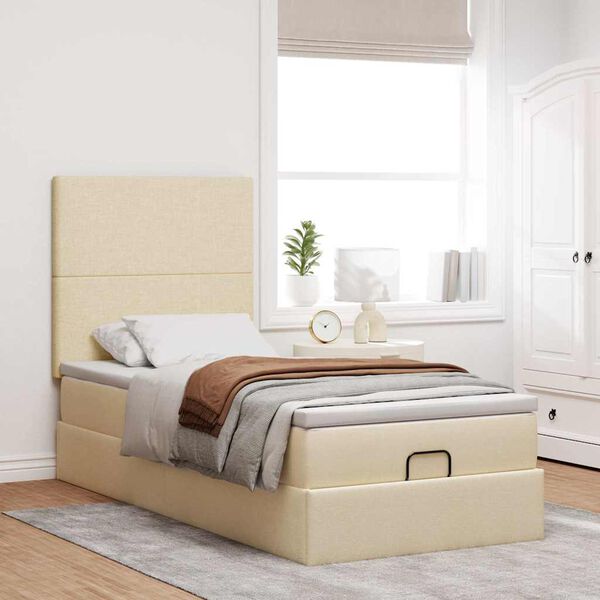 vidaXL Ottoman-Bett mit Matratze Creme 80x200 cm Stoff