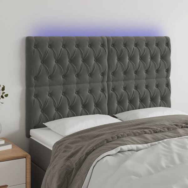 vidaXL LED Kopfteil Dunkelgrau 160x7x118/128 cm Samt