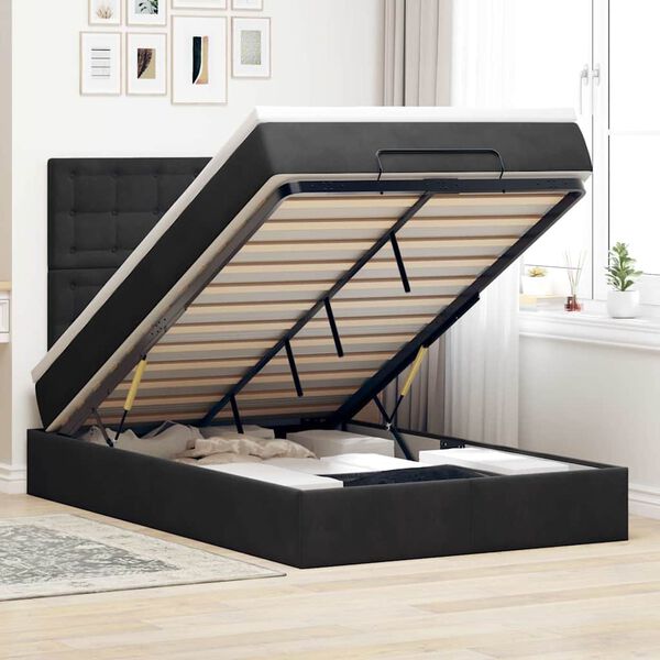 vidaXL Ottoman-Bett mit Matratzen & LEDs Schwarz 120x200 cm Samt