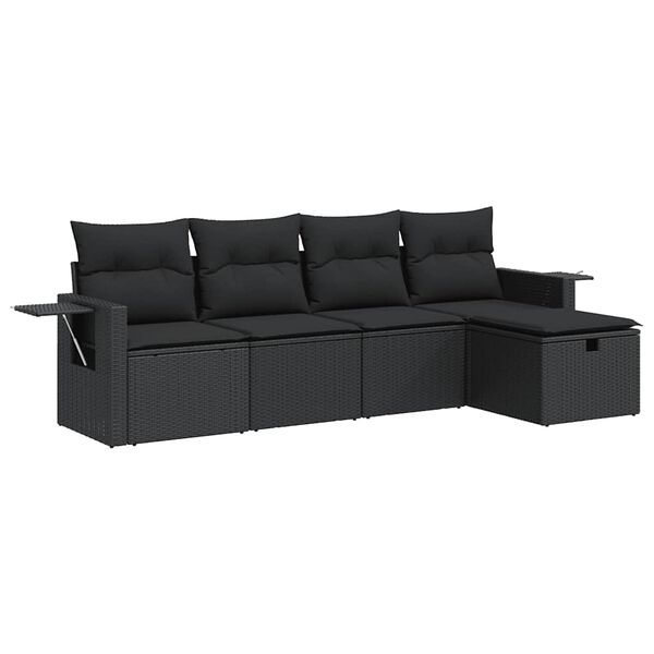 vidaXL 5-tlg. Garten-Sofagarnitur mit Kissen Schwarz Poly Rattan