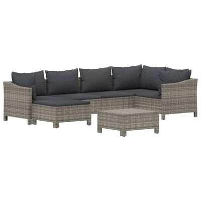 vidaXL 7-tlg. Garten-Lounge-Set mit Kissen Grau Poly Rattan