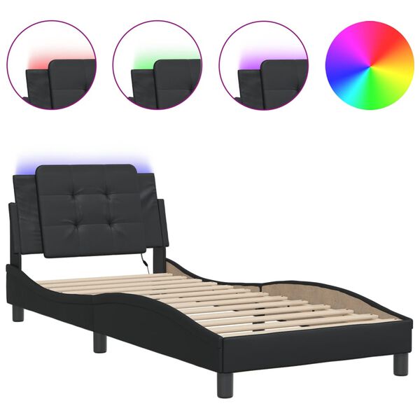 vidaXL Bettgestell mit LED ohne Matratze "Zadar" Schwarz 80x200 cm