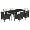 vidaXL 7-tlg. Garten-Essgruppe mit Kissen Schwarz Poly Rattan