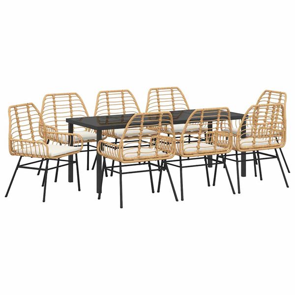 vidaXL Garten Essgruppe 9 pcs Braun Poly-Rattan