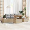 vidaXL Garten-Sofa-Set mit Kissen mit Speicher 6 pcs Beige Poly Rattan