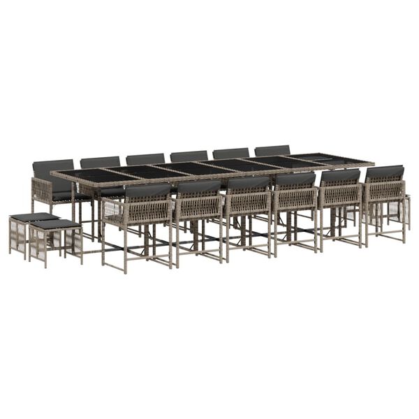 vidaXL 17-tlg. Garten-Essgruppe mit Kissen Grau Poly Rattan