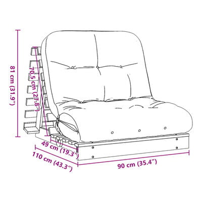 vidaXL Futon Schlafsofa mit Matratze Braun 90x206x11 Massivholz Kiefer