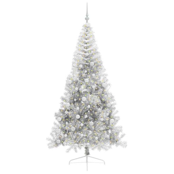 vidaXL K&uuml;nstlicher vorbeleuchteter Weihnachtsbaum Silber 240 cm PET