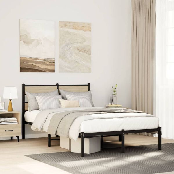 vidaXL Metallbett ohne Matratze Sonoma-Eiche 120x200 cm