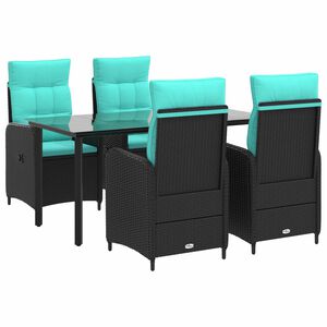 vidaXL Garten Essgruppe 5 stk. Schwarz und T&uuml;rkis Poly-Rattan