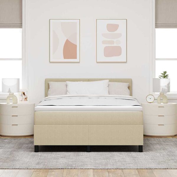 vidaXL LED Boxspringbett Hellgrau und Wei&szlig; 140 x 190 cm Cordstoff