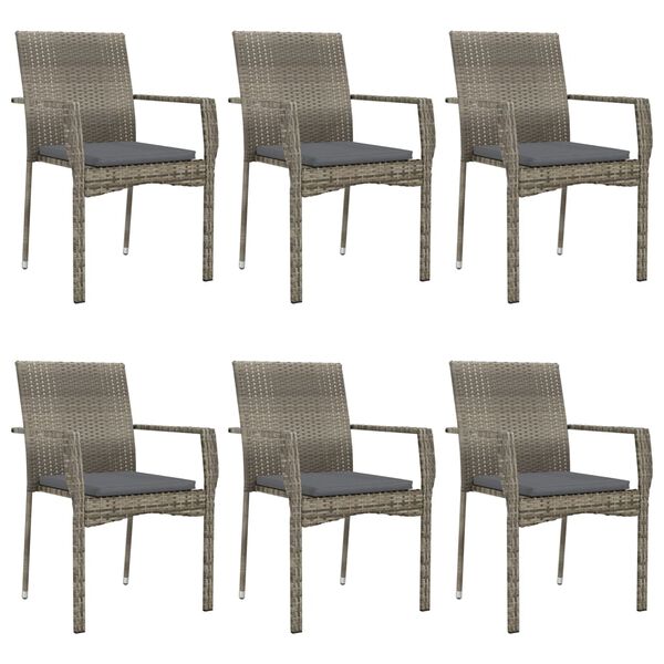 vidaXL 7-tlg. Garten-Essgruppe mit Kissen Schwarz und Grau Poly Rattan