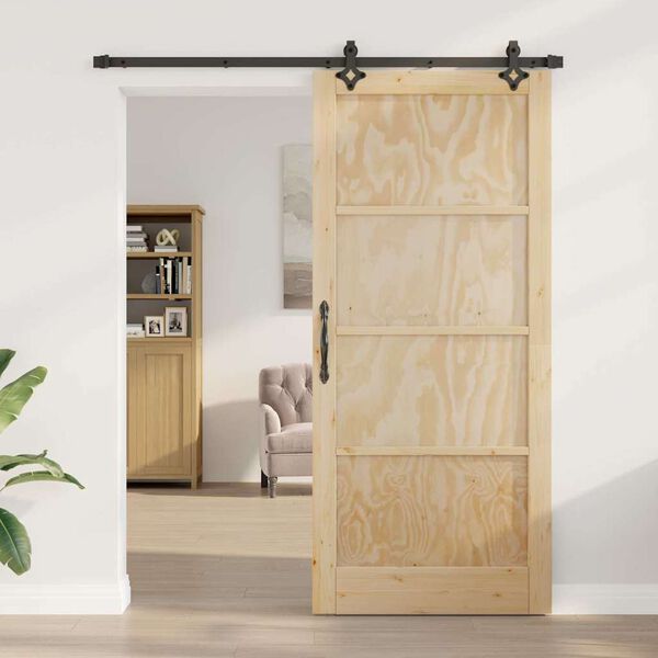 vidaXL Schiebet&uuml;r Nat&uuml;rlich und Schwarz 93 x 211 cm