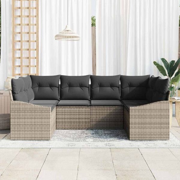 vidaXL Sofa Set mit Kissen 6 pcs Grau Poly-Rattan