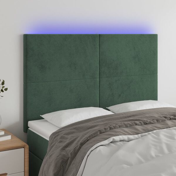 vidaXL LED Kopfteil Dunkelgr&uuml;n 144x5x118/128 cm Samt