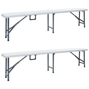 vidaXL Klappbare Gartenb&auml;nke 2 Stk. 180 cm HDPE Wei&szlig;