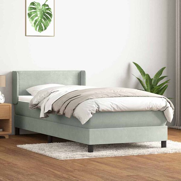 vidaXL Boxspringbett mit Matratze Hellgrau 80x210 cm Samt