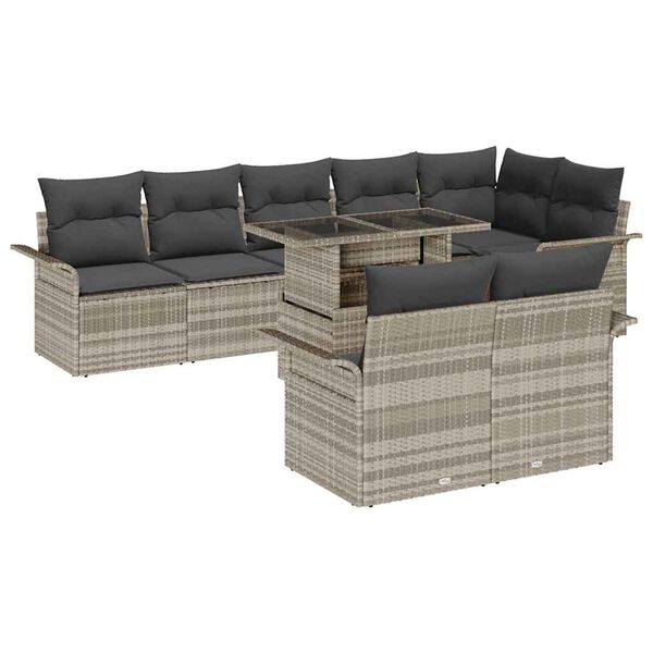vidaXL Garten-Sofa-Set mit Kissen 9 pcs Hellgrau Poly Rattan