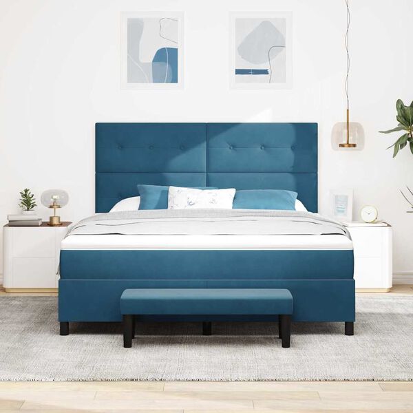 vidaXL Boxspringbett mit Matratze Dunkelblau 180 x 200 cm Samt