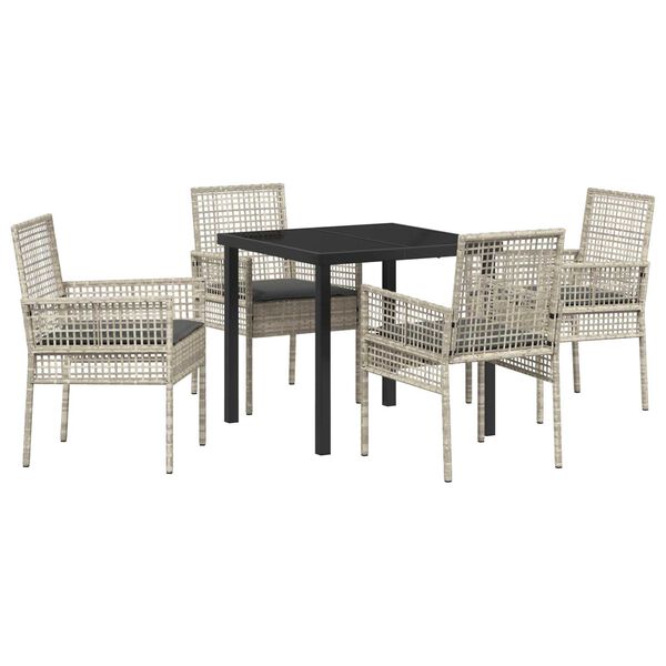 vidaXL Garten Essgruppe mit Kissen 5 pcs Hellgrau Poly-Rattan