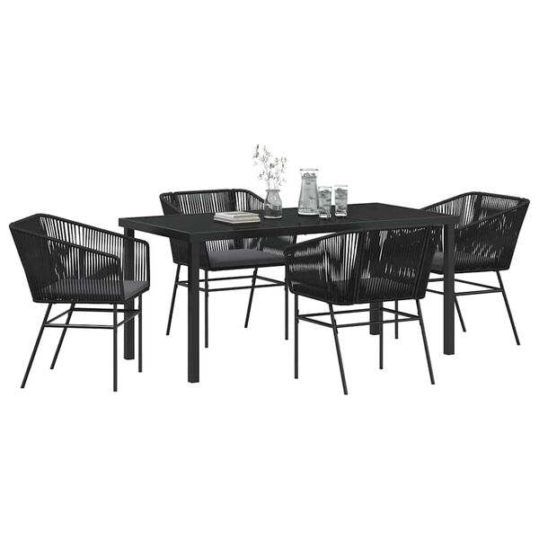 vidaXL Garten Essgruppe 5 pcs Schwarz Pulverbeschichteter Stahl