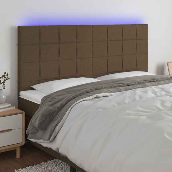 vidaXL LED Kopfteil Dunkelbraun 160x5x118/128 cm Stoff