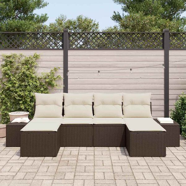 vidaXL Garten-Sofa-Set mit Kissen 4 pcs Braun und Creme Poly-Rattan