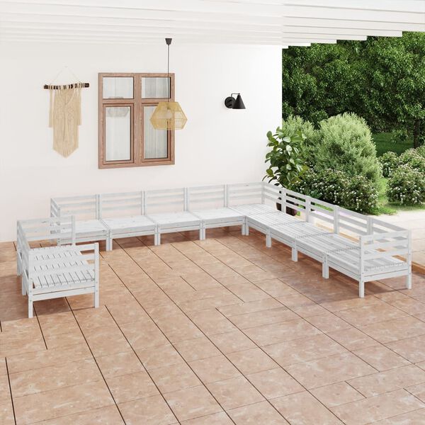vidaXL 11-tlg. Garten-Lounge-Set Massivholz Kiefer Wei&szlig;