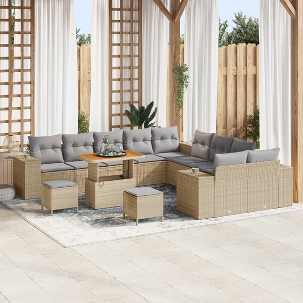 vidaXL Gartensofa-set mit Kissen 13 pcs Beige Poly-Rattan