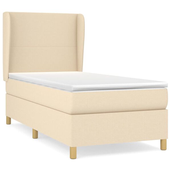 vidaXL Boxspringbett mit Matratze Creme 100x200 cm Stoff