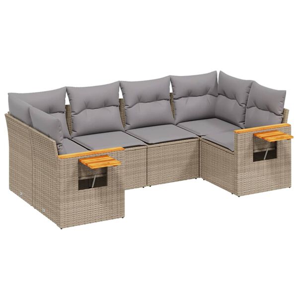vidaXL 6-tlg. Garten-Sofagarnitur mit Kissen Beige Poly Rattan