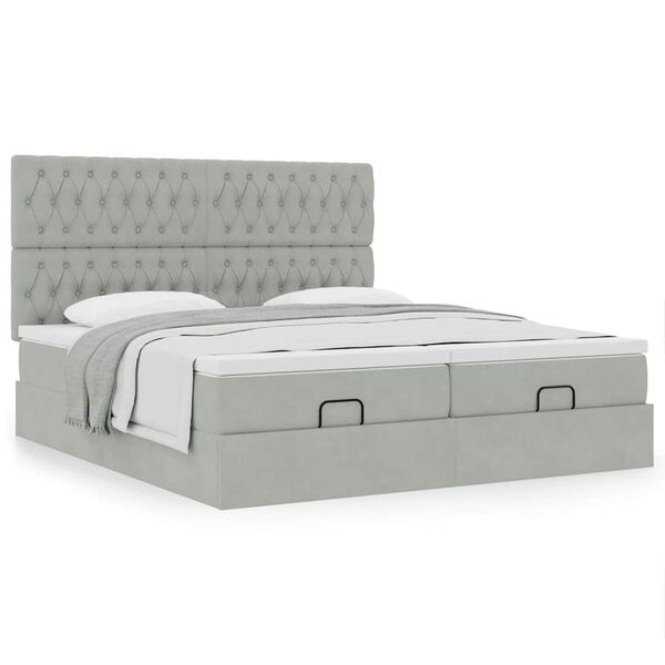 vidaXL Ottoman-Bett mit Matratzen Hellgrau 160x200 cm Samt