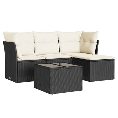 vidaXL 5-tlg. Garten-Sofagarnitur mit Kissen Schwarz Poly Rattan