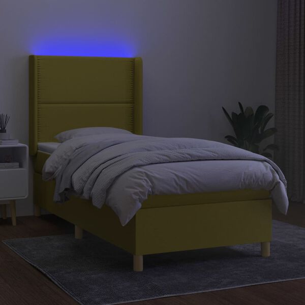 vidaXL Boxspringbett mit Matratze & LED Gr&uuml;n 100x200 cm Stoff