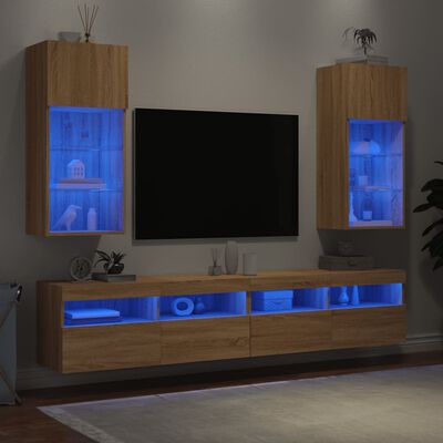 vidaXL TV-Schränke mit LED-Leuchten 2 Stk. Sonoma-Eiche 40,5x30x90 cm