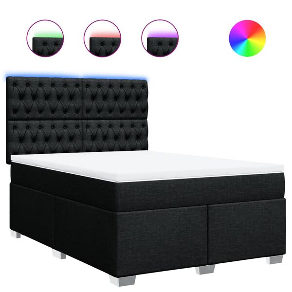 vidaXL Boxspringbett mit Matratze Schwarz 140x190 cm Stoff