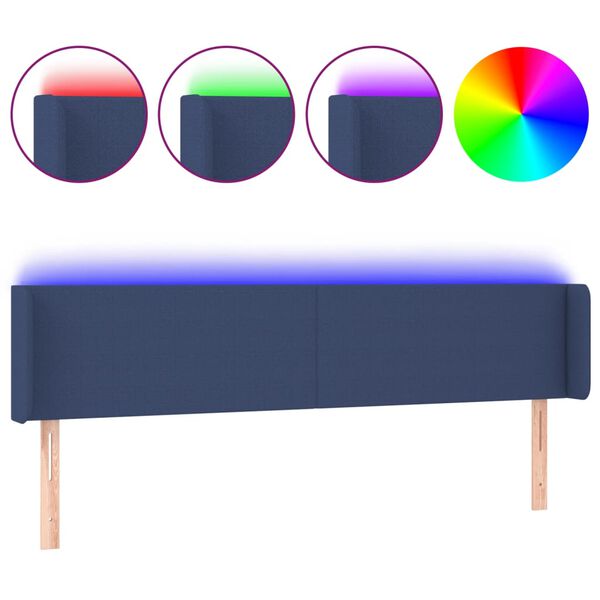 vidaXL LED Kopfteil Blau 203x16x78/88 cm Stoff