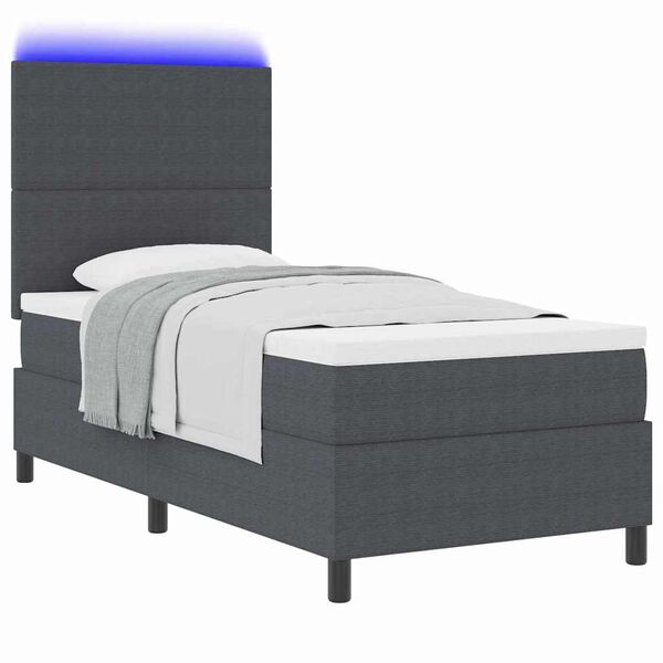 vidaXL LED Boxspringbett Dunkelgrau und Wei&szlig; 90 x 200 cm Cordstoff