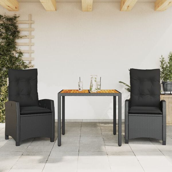 vidaXL 9-tlg. Garten-Essgruppe mit Kissen Schwarz Poly Rattan