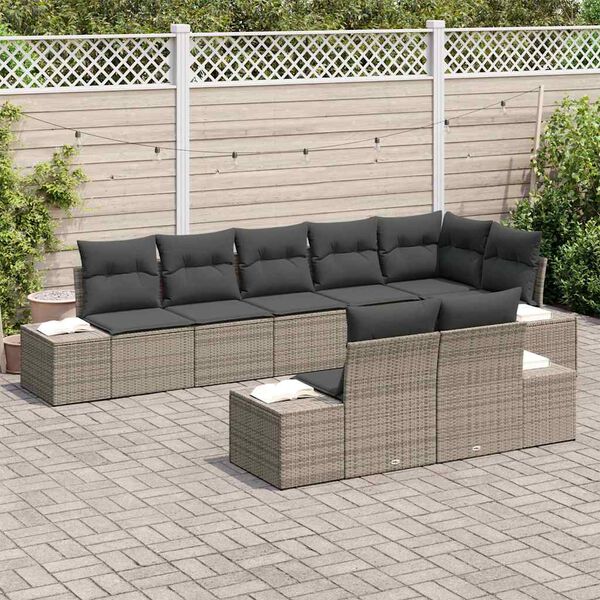vidaXL Gartensofa-set mit Speicher 8 pcs Grau Poly Rattan