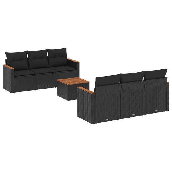 vidaXL 7-tlg. Garten-Sofagarnitur mit Kissen Schwarz Poly Rattan