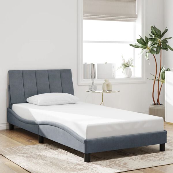 vidaXL Bettgestell mit LED ohne Matratze "Hanko" Dunkelgrau 100x203 cm Samt