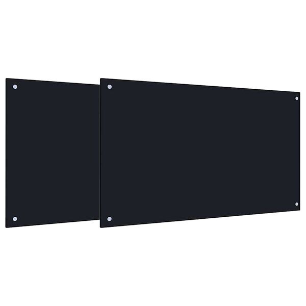 vidaXL K&uuml;chenr&uuml;ckwand 2 pcs Schwarz 100 x 60 cm Geh&auml;rtetes Glas