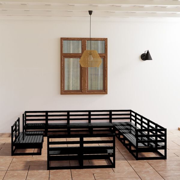 vidaXL 13-tlg. Garten-Lounge-Set Schwarz Massivholz Kiefer